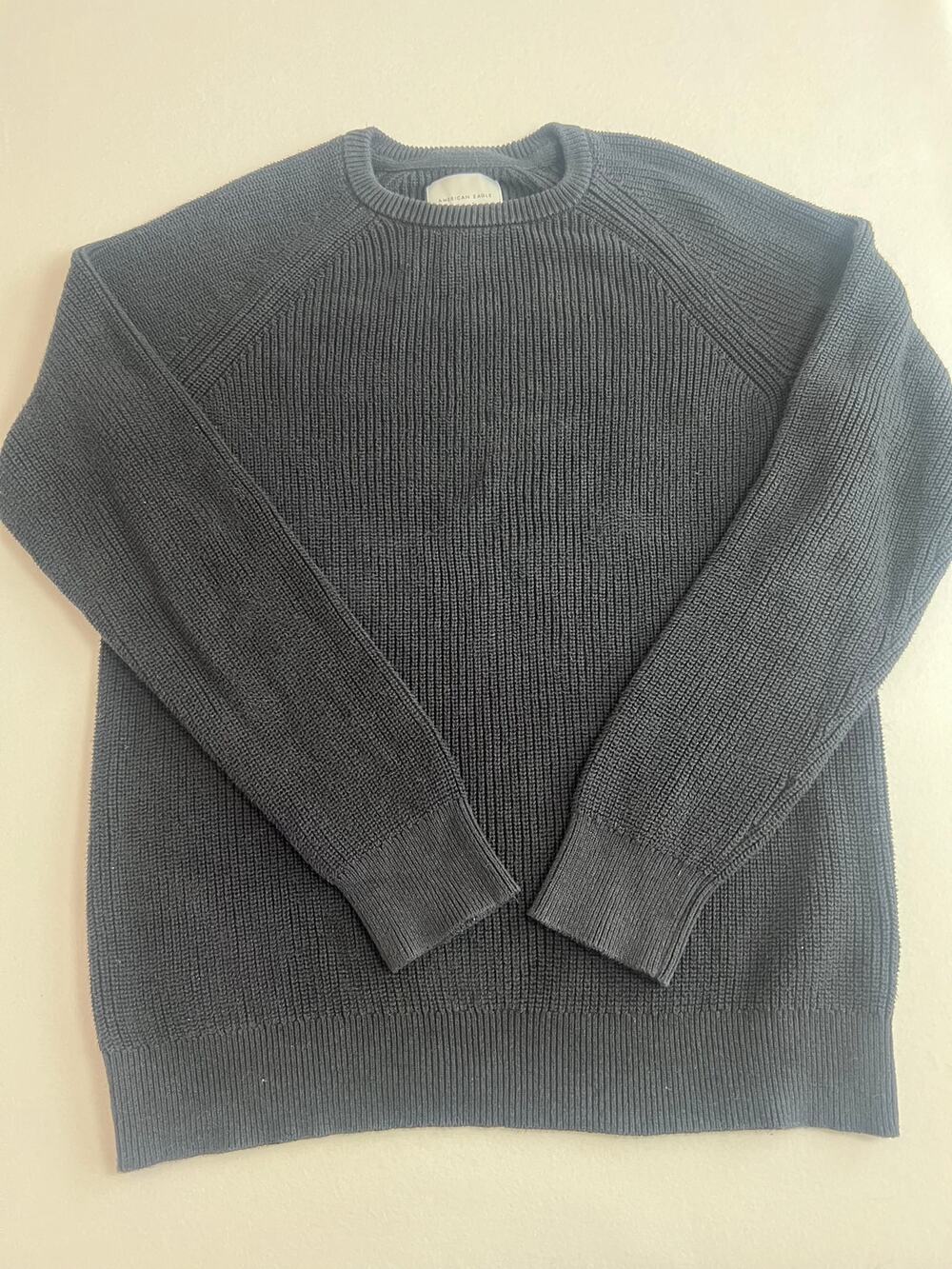 American Eagle Women’s XL Black Ribbed Crewneck 100% Cotton Sweater